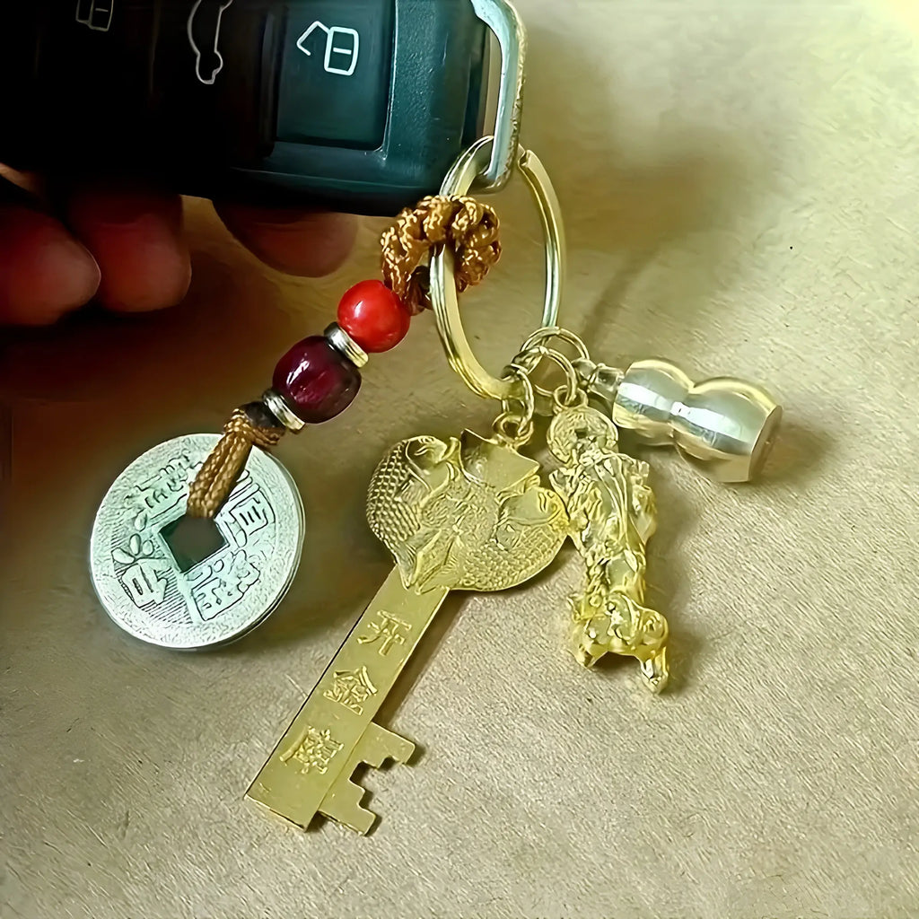 Feng Shui Five Blessings Lucky Keychain Charm for Wealth Health Success and Protection