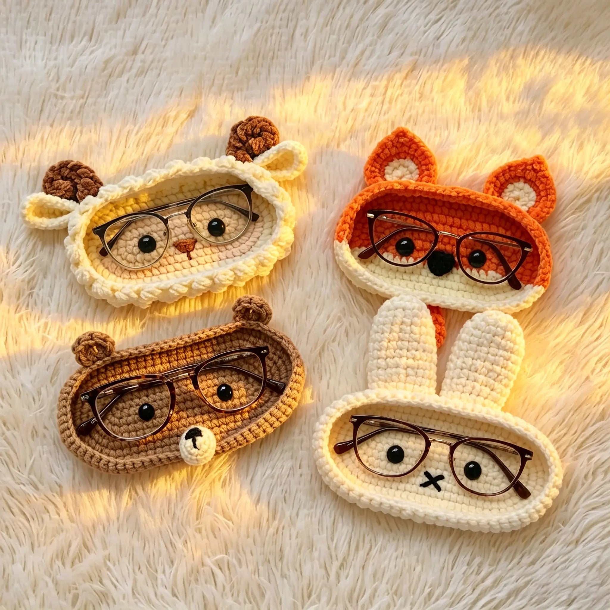 Cute Crochet Animal Glasses Holder for Stylish Eyewear Storage and Desk Decor