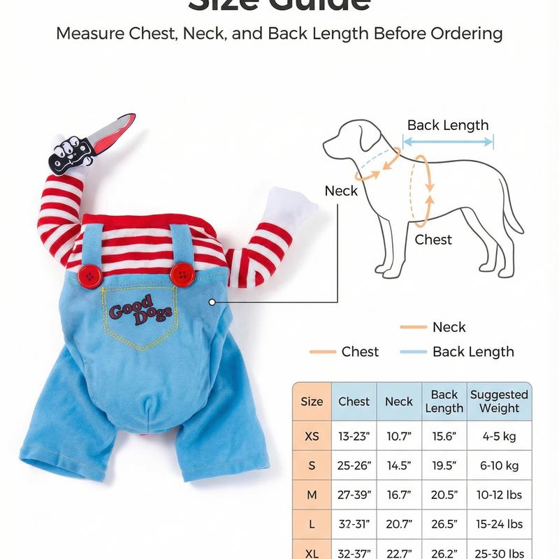 Scary Killer Doll Pet Costume for Small Dogs Cats Halloween Cosplay Parties