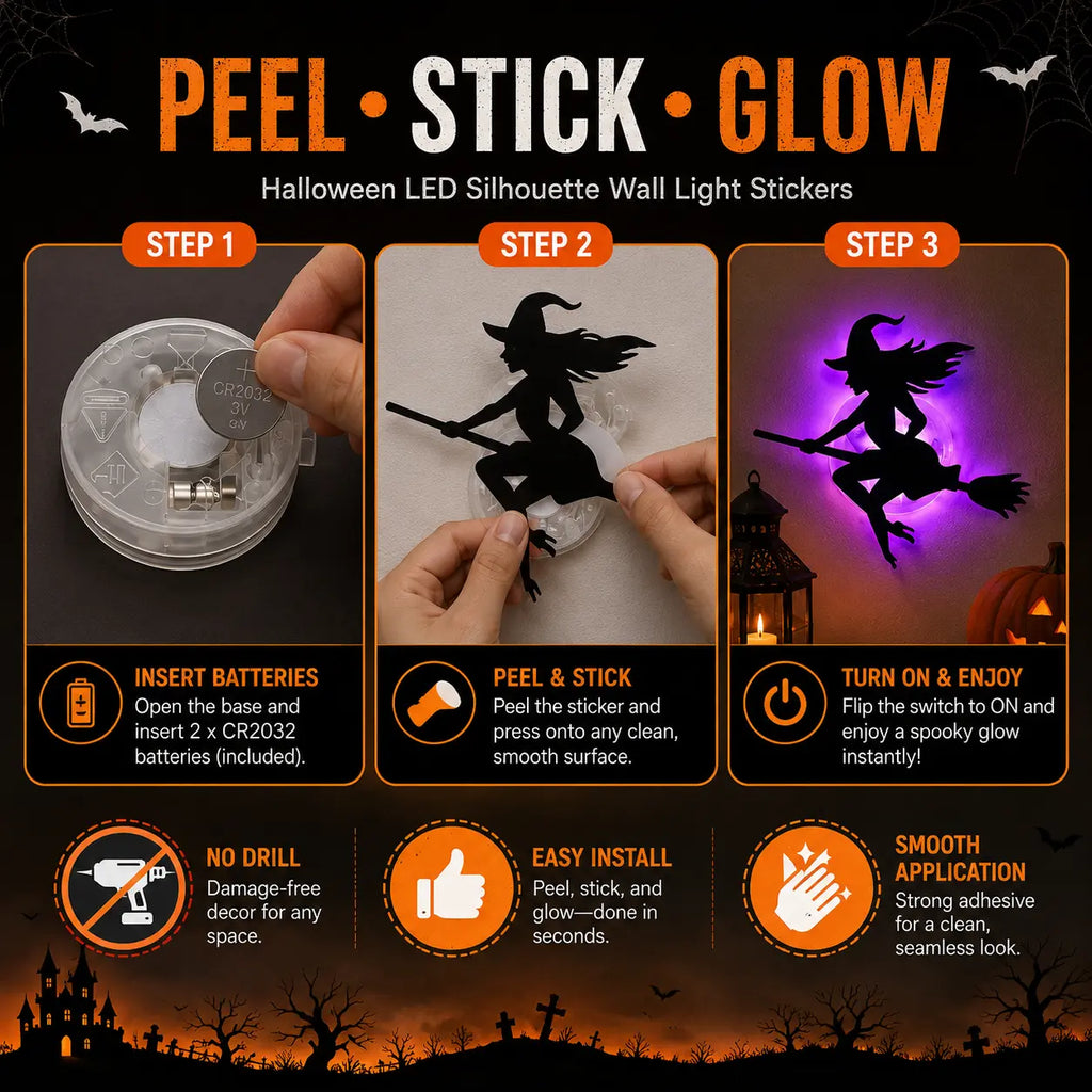 Halloween LED Silhouette Wall Decor Set for Spooky Home Party Decorations