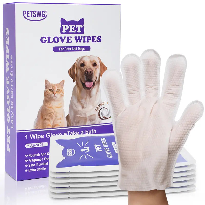20-Pack Pet Cleaning Wipes & Bathing Gloves – Hypoallergenic Coconut Oil Deodorant Wipes for Dogs