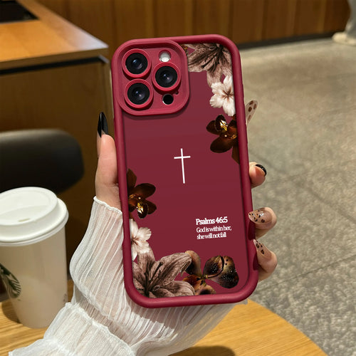 "Psalms 46:5" Vintage Floral Case with Lanyard | Christian Cross Phone Cover