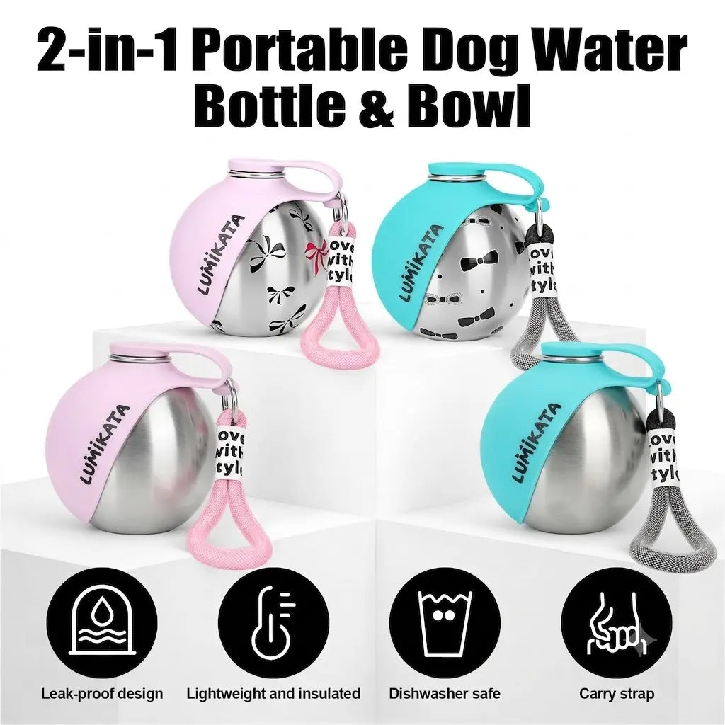 Portable 2-in-1 Dog Water Bottle with Foldable Bowl for Outdoor Walks