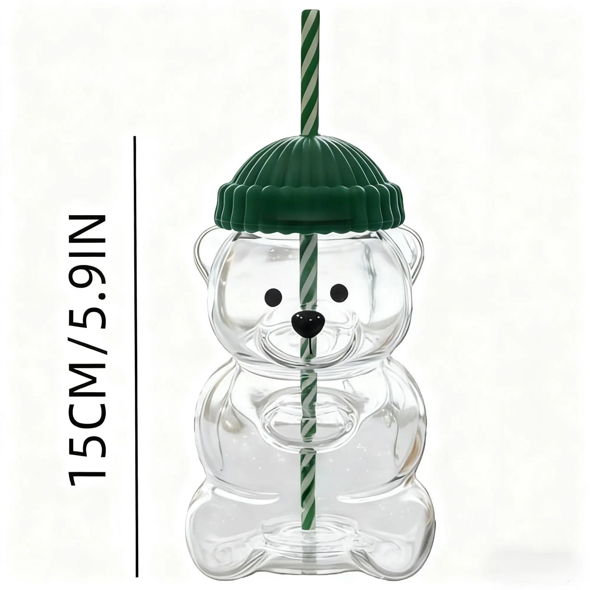 Cute Teddy Bear Glass Tumbler with Strawberry Straw – 20oz Reusable Iced Coffee Cup