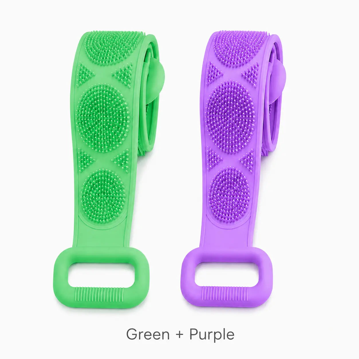 Double-Sided Silicone Bath Brush with Mesh Sponge, Long Back Scrubber Strap with Soft Bristles & Handles for Full-Body Cleansing