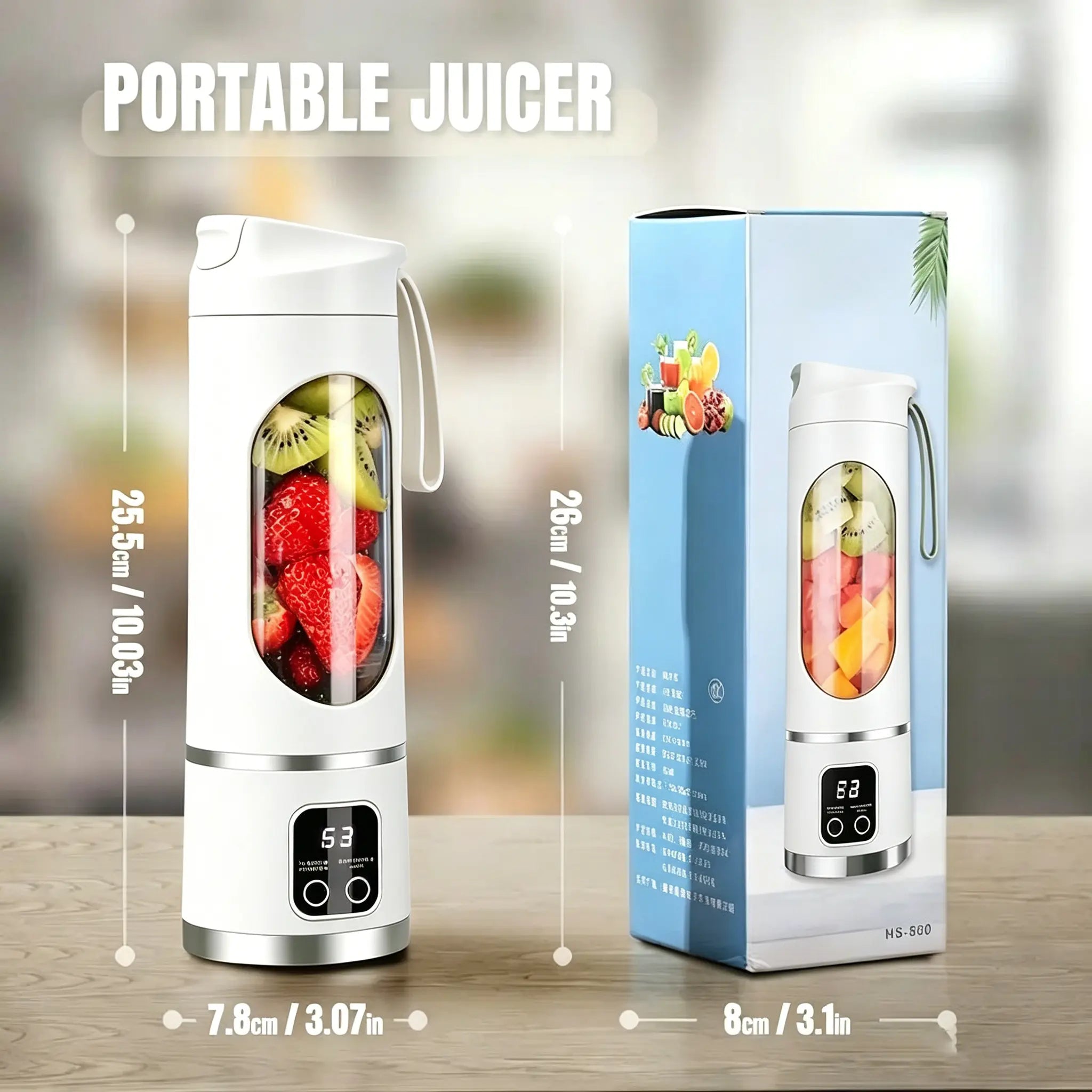 Portable USB Rechargeable Personal Blender with LED Display – 15.22oz Smoothies Maker