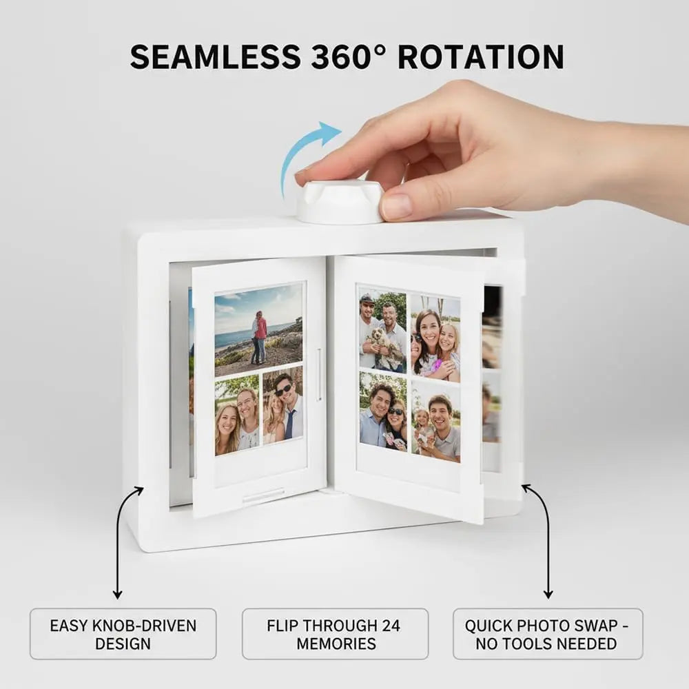 Rotating Photo Album Frame Box for Photocard Display and Desktop Memory Decor