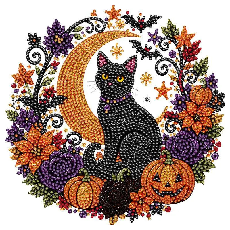 Halloween Cat Pumpkin Diamond Painting Suncatcher Ornament DIY Hanging Decor Kit