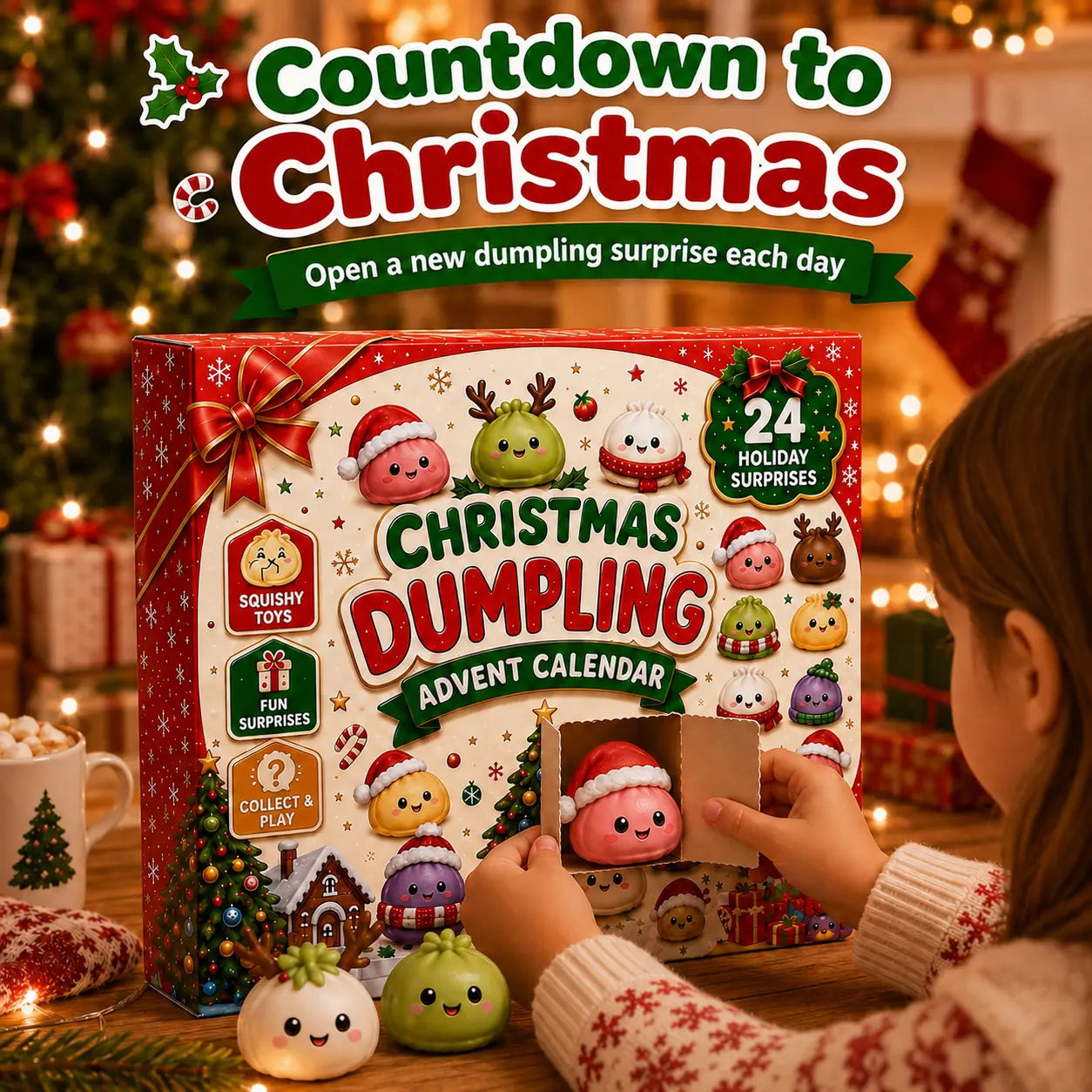 Christmas Dumpling Squishy Advent Calendar 24-Day Holiday Countdown Toy Gift for Kids