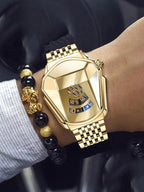 Men’s Rotary Steel Band Watch Set with Bead Bracelet for Stylish Gifts