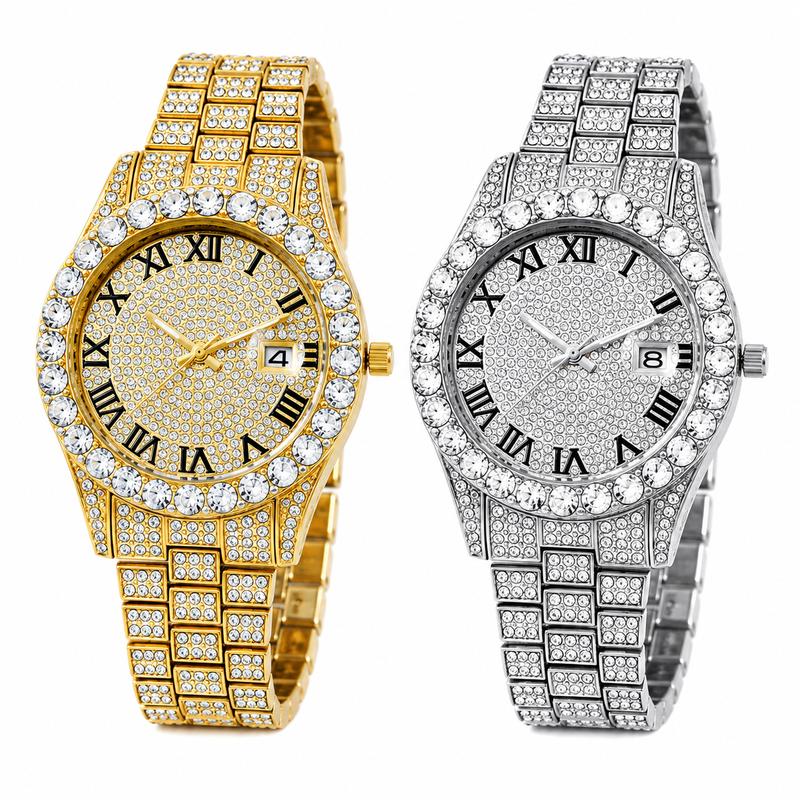 Luxury Iced Out Rhinestone Watch for Hip Hop Style and Statement Outfits