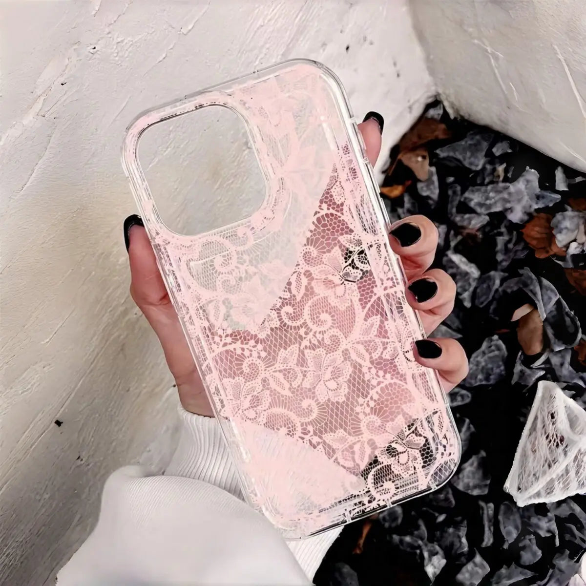Romantic Lace Pattern Phone Case with Air Cushion Protection for Elegant Everyday Style