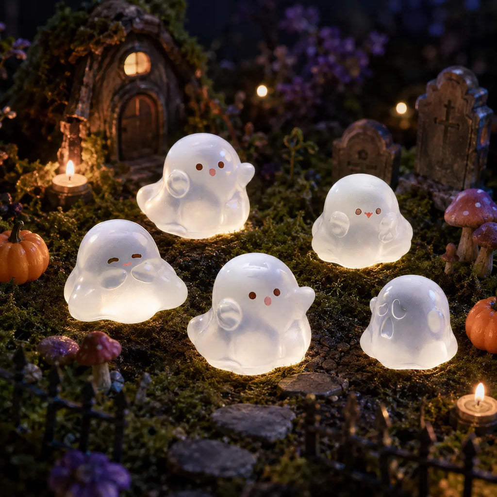 Mini Ghost Figurines Halloween Resin Decor Set for Shelves Fairy Gardens and Parties