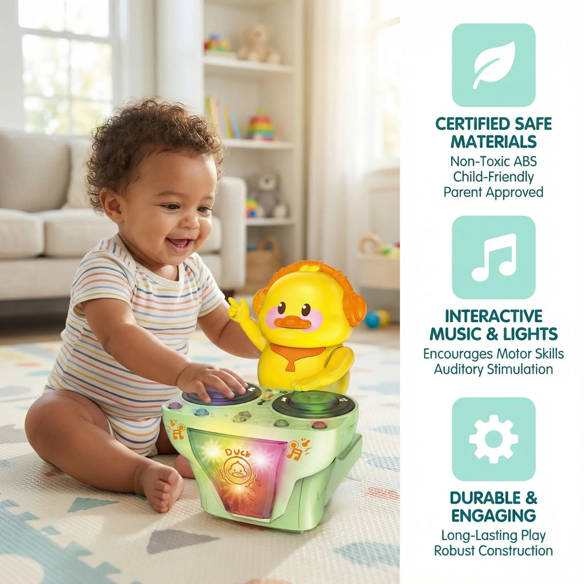 Interactive DJ Dancing Duck Toy with Music Lights for Toddlers and Kids