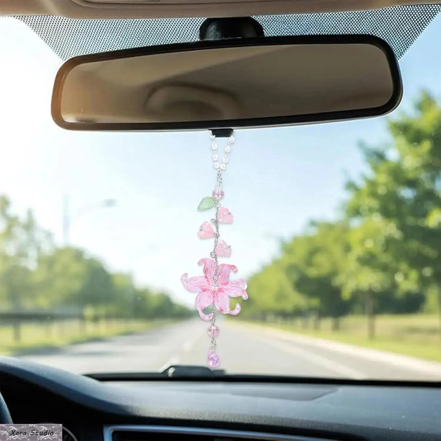 Crystal Lily Car Suncatcher Charm Handmade Boho Rearview Mirror Decor Gift