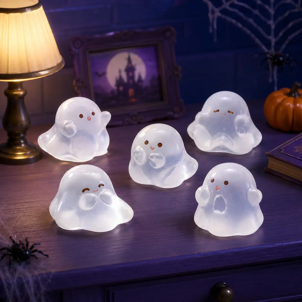 Mini Ghost Figurines Halloween Resin Decor Set for Shelves Fairy Gardens and Parties