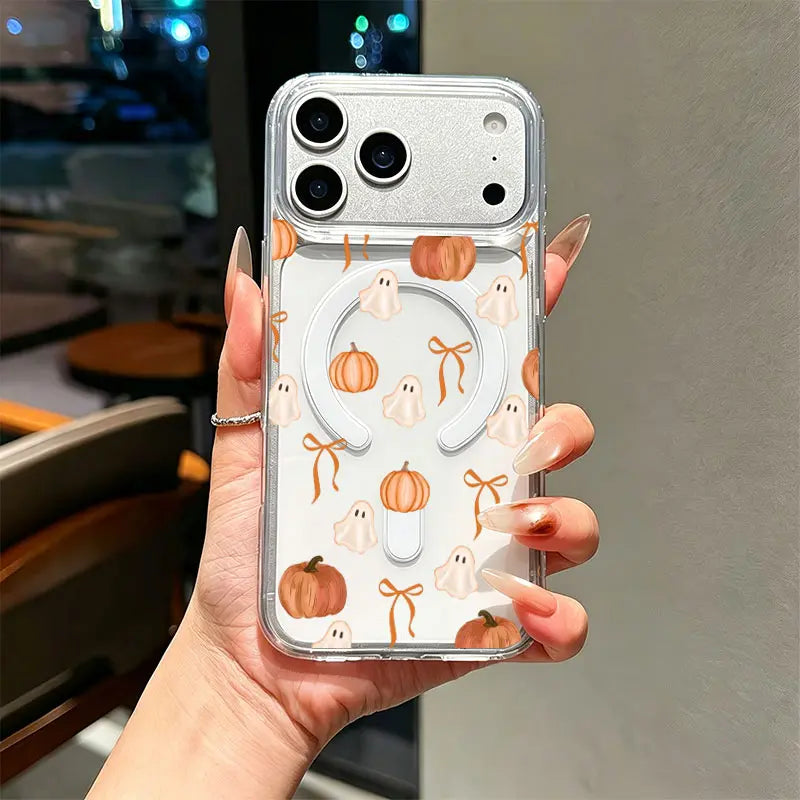 Cute Ghost Pumpkin Bow Halloween Phone Case with Magnetic Ring Stand