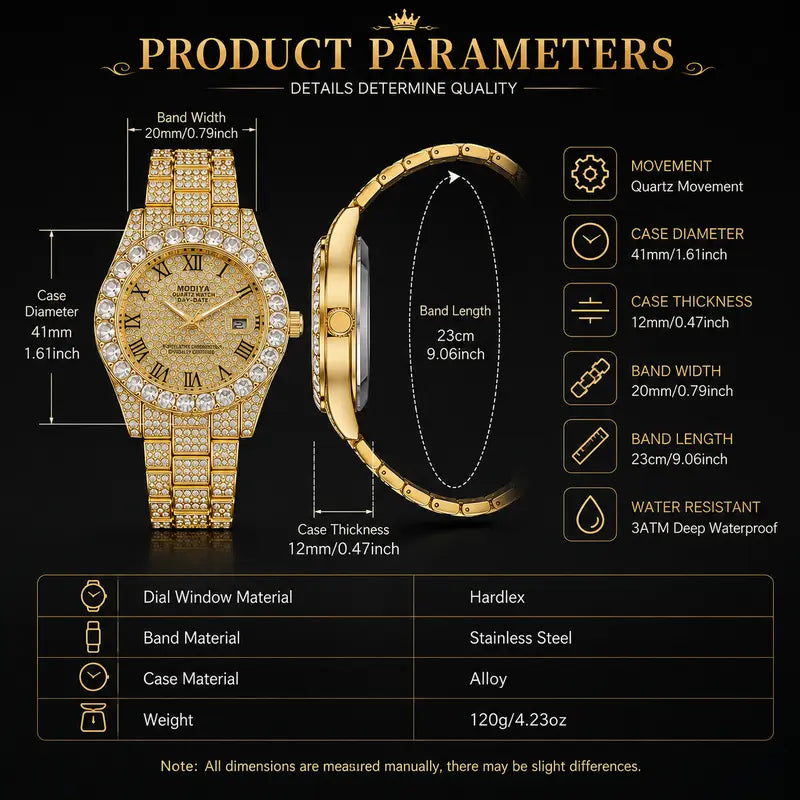 Luxury Iced Out Rhinestone Watch for Hip Hop Style and Statement Outfits