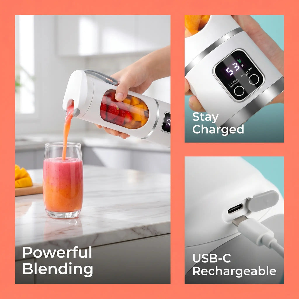 Portable USB Rechargeable Personal Blender with LED Display – 15.22oz Smoothies Maker