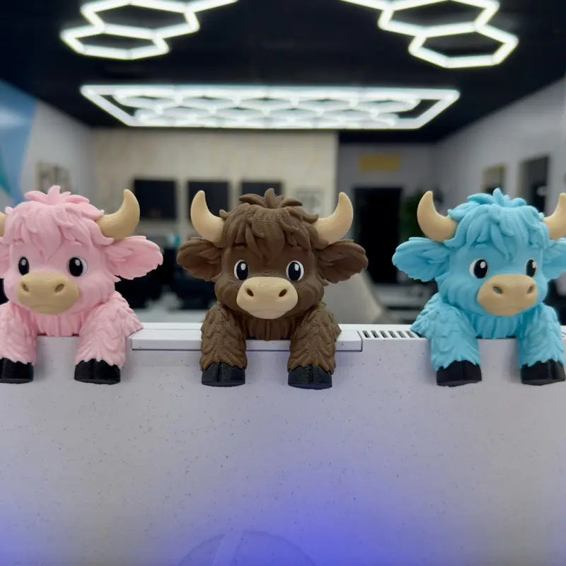 Highland Cow Monitor Buddy and Screen Sitter, 3D Printed Emotional Support Desk Companion and Office Decor