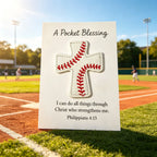Handmade Baseball Pocket Cross with Philippians 4:13 Verse Card, Christian Gift for Players, Coaches & Baseball Fans