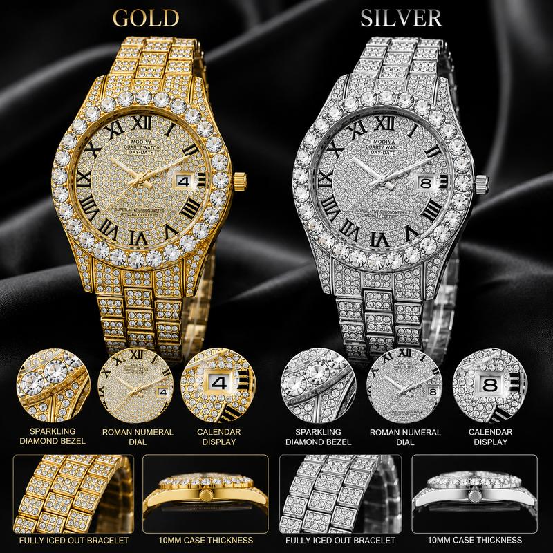 Luxury Iced Out Rhinestone Watch for Hip Hop Style and Statement Outfits