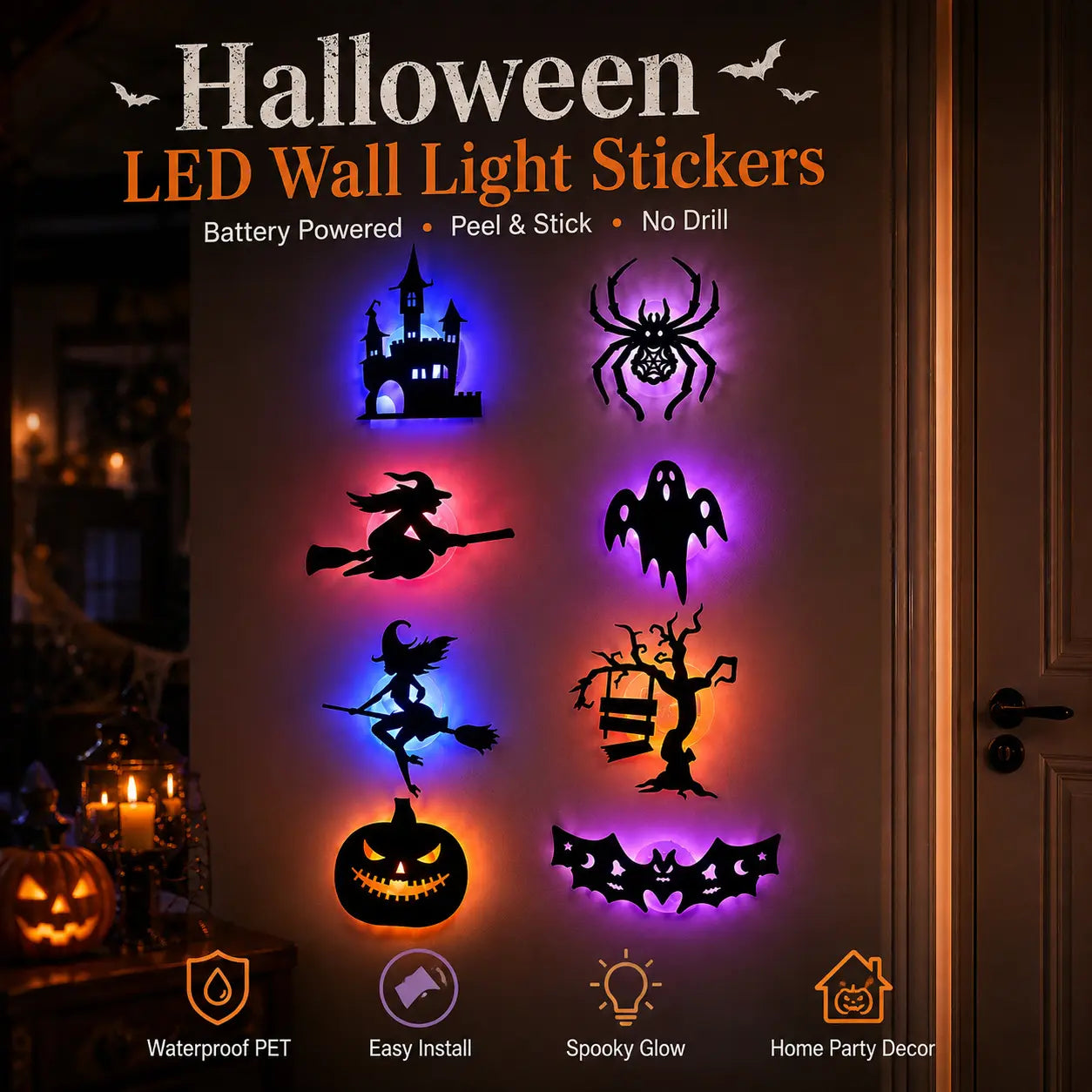 Halloween LED Silhouette Wall Decor Set for Spooky Home Party Decorations