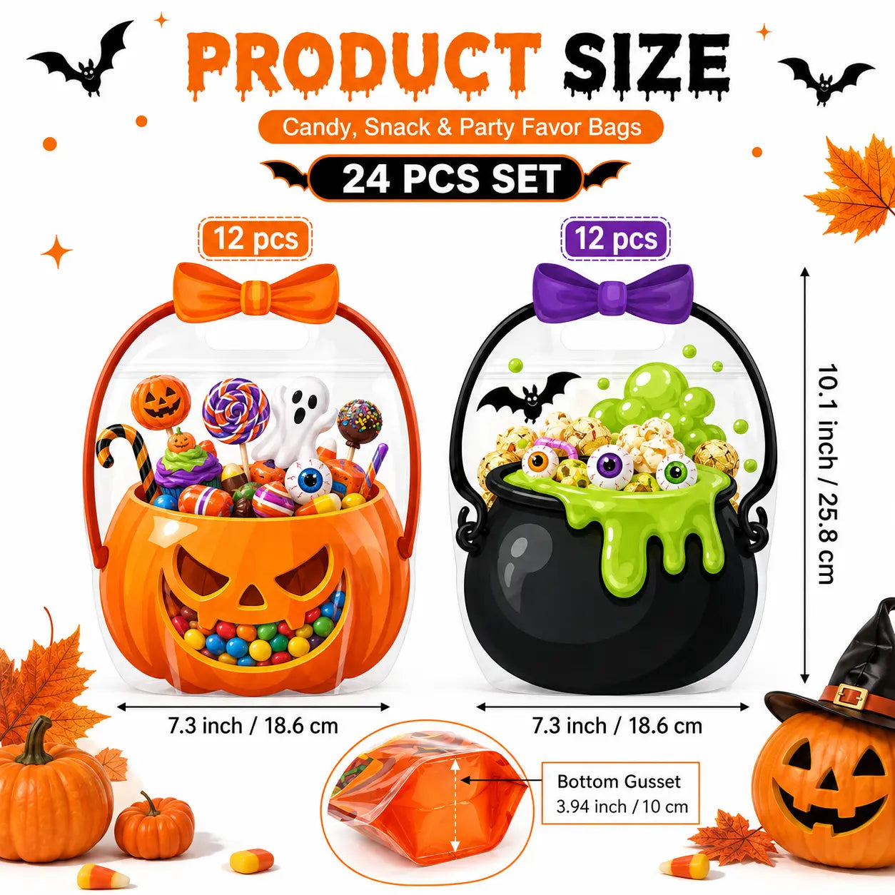 Halloween Treat Bags Set for Trick or Treat Candy Party Favor Storage