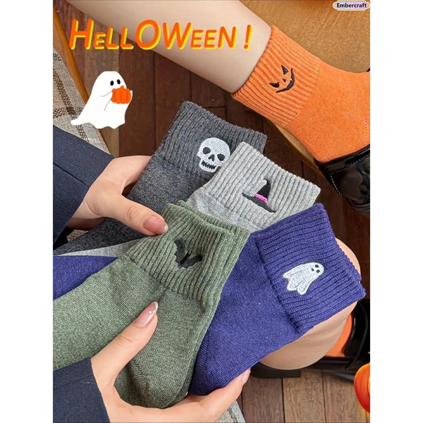 Cute Halloween Socks Set with Spooky Cartoon Designs for Cozy Fall Everyday Wear