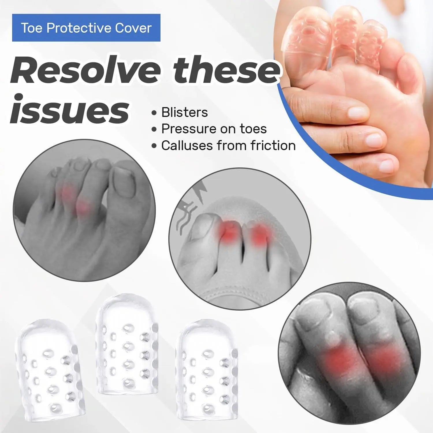 30PCS Breathable Silicone Toe Protectors – Soft Gel Toe Caps for Friction & Pain Relief