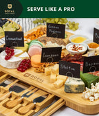 Large Bamboo Charcuterie Board Set with Knives, Ceramic Bowls & Expandable Serving Trays