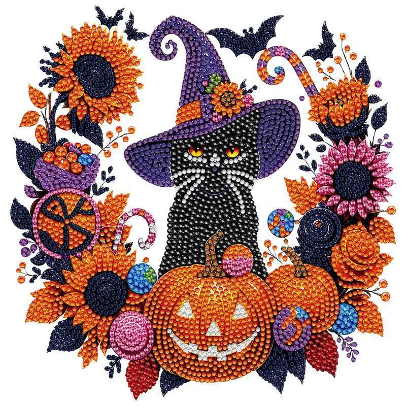 Halloween Cat Pumpkin Diamond Painting Suncatcher Ornament DIY Hanging Decor Kit
