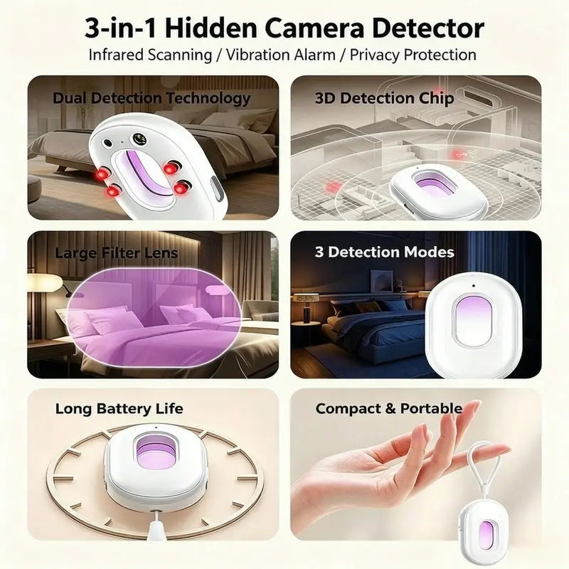 Portable Hidden Camera Detector with Infrared Lens Finder for Travel Privacy Protection