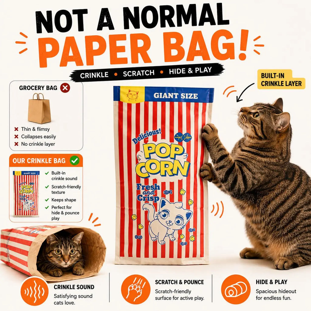 Crinkle Cat Hideout Bag for Indoor Play Tunnel and Cozy Pet Bed