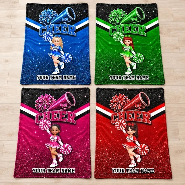 Personalized Fleece Blanket, Sparkling Pink Cartoon Cheerleader with Pom-Poms, Unique Gift for Daughter - 4