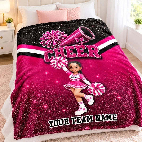 Personalized Fleece Blanket, Sparkling Pink Cartoon Cheerleader with Pom-Poms, Unique Gift for Daughter - 6